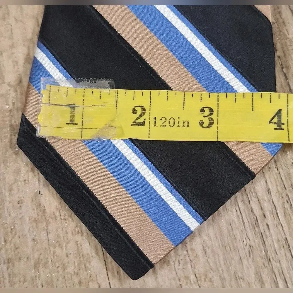 Tommy Hilfiger 100 % Silk Black and Tan Diagnal  Striped Tie #1014